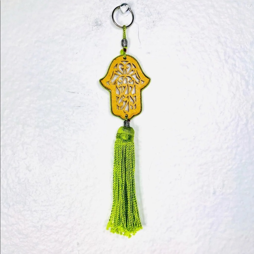 HAND CARVED HAMSA HAND TASSEL KEYCHAIN